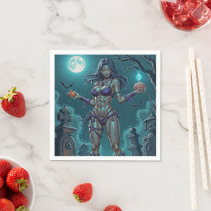 Halloween Treat or Zombie Girlfriend w Brains Napkin
