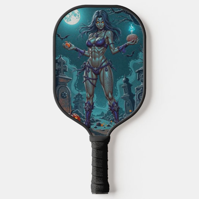 Halloween Treat or Zombie Girlfriend w Brains Pickleball Paddle (Front)