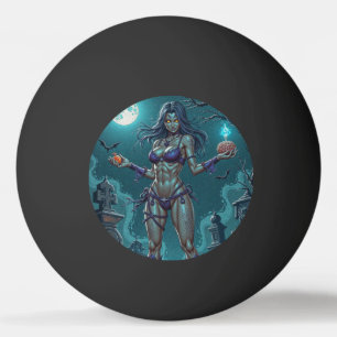 Halloween Treat or Zombie Girlfriend w Brains Ping Pong Ball