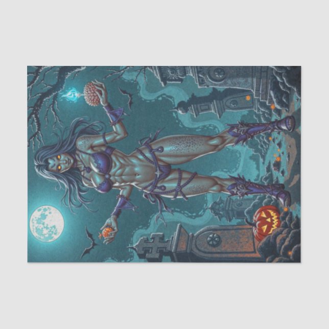 Halloween Treat or Zombie Girlfriend w Brains Tissue Paper (Front)