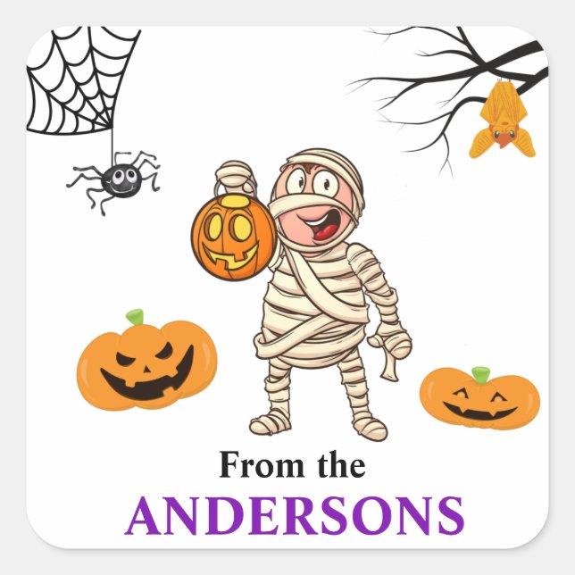 Halloween Treat Tag Cute Mummy Boy Sticker (Front)