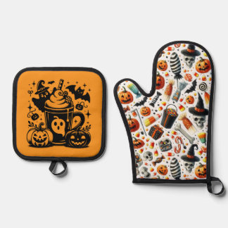 Halloween Treats, Candy Pattern Oven Mitt & Pot Holder Set