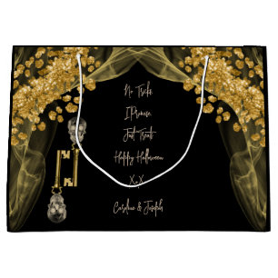Halloween Treats Glitter & Gold Spooky Skulls Large Gift Bag