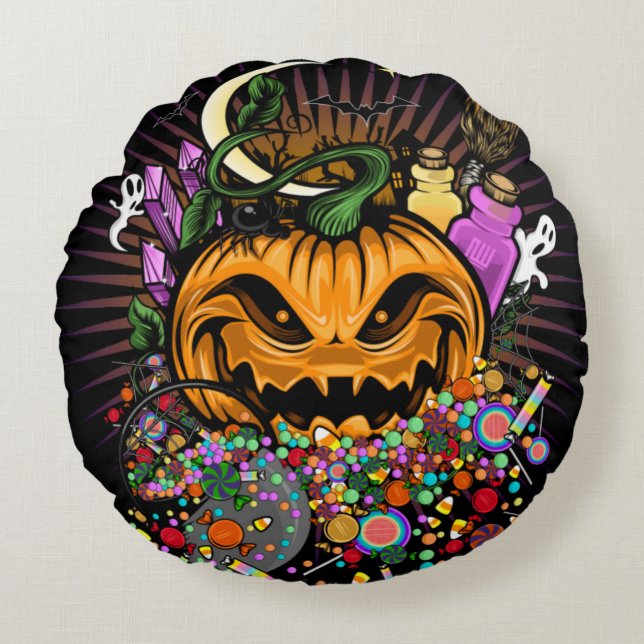 Halloween Treats Round Pillow (Front)