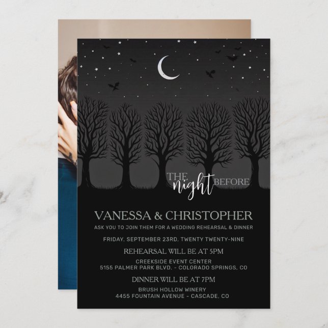 Halloween Trees Night Before Wedding Rehearsal Invitation (Front/Back)