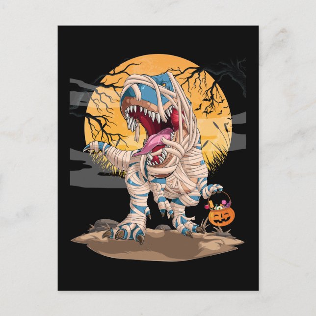 Halloween Trex Pumpkin Boys Girls Dino Postcard (Front)