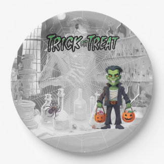 Halloween Trick of Treat Frankenstein Paper Plate