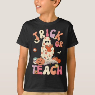 Halloween Trick or Teach Retro Floral Ghost Teache T-Shirt