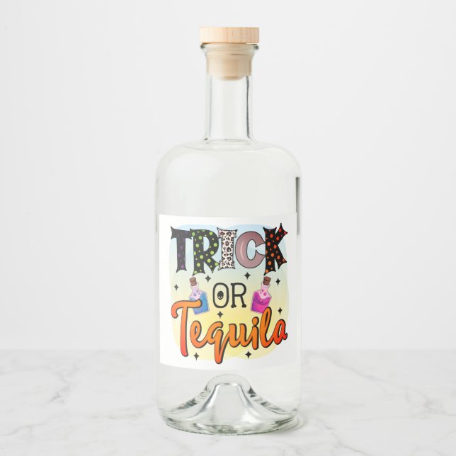 Halloween Trick Or Tequila Typography Fun Liquor Bottle Label (Front)