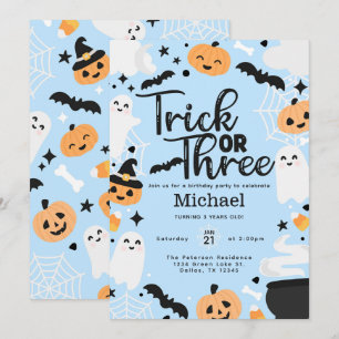 Halloween Trick or Three 3rd Birthday Party Invitation