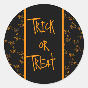 Halloween trick or treat black and orange classic round sticker