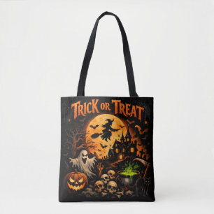 Halloween Trick or Treat Black and Orange  Tote Bag