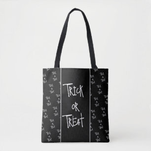 Halloween trick or treat black and white tote bag
