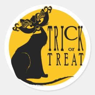 Halloween Trick or Treat Black Cat Round Sticker