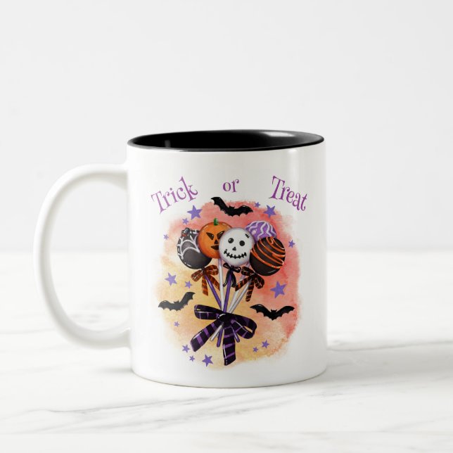 Halloween Trick or Treat Cake Pops Custom Two-Tone Coffee Mug (Left)