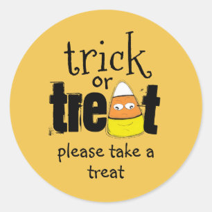 Halloween Trick or Treat Candy Corn Typography Cla Classic Round Sticker