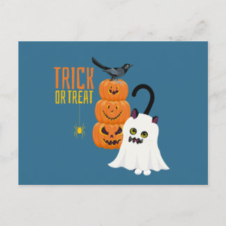 Halloween Trick or Treat Cat fun Postcard