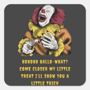 Halloween Trick or Treat Clown Laughing Yellow Square Sticker