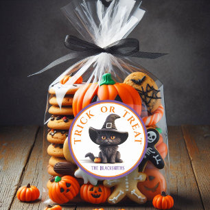 Halloween Trick or Treat Cute Black Cat Witch Hat Classic Round Sticker