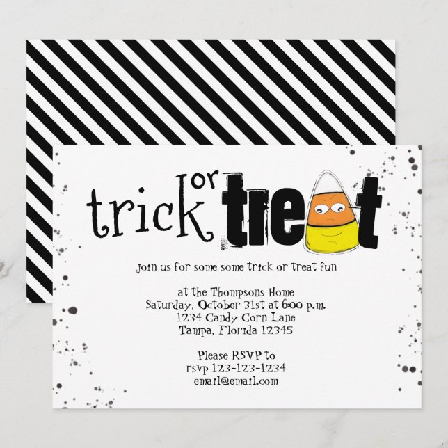 Halloween Trick Or Treat Cute Candy Corn Simple Invitation (Front/Back)