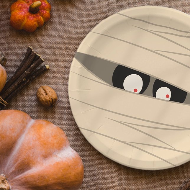 Halloween Trick or Treat Cute Mummy Squiggly Eyes Paper Plate (Creator Uploaded)