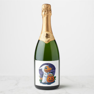 Halloween Trick-or-Treat Dino Sparkling Wine Label