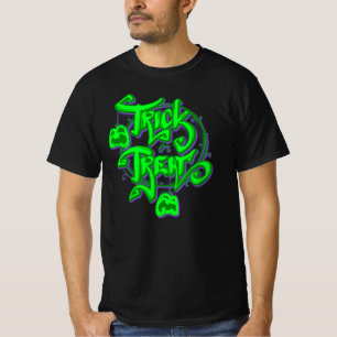 Halloween Trick or Treat Green Purple Text T-Shirt