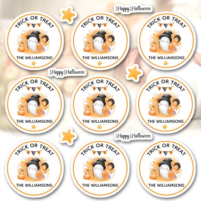 Halloween Trick Or Treat Name Boo Ghost Kiss Cut (Halloween Trick Or Treat Name Boo Ghost Kiss Cut Sticker)