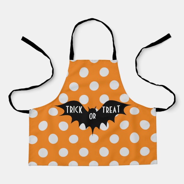 Halloween trick or treat orange polka dots apron (Front)
