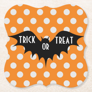 Halloween trick or treat orange polka dots paper coaster
