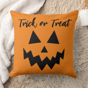 Halloween Trick or Treat Orange Pumpkin Face Throw Pillow
