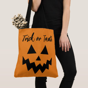 Halloween Trick or Treat Orange Pumpkin Face Tote Bag