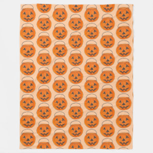 Halloween Trick or Treat Orange Pumpkin Print Fleece Blanket