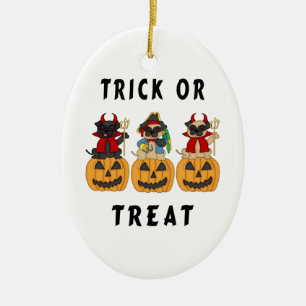 Halloween Trick or Treat Pug Dogs Ceramic Ornament