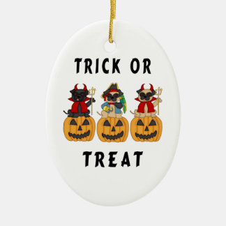 Halloween Trick or Treat Pug Dogs Ceramic Ornament