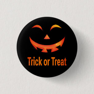 Halloween Trick or Treat Pumpkin Face 1 Inch Round Button