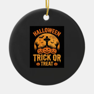 Halloween Trick or Treat Pumpkin Graveyard Design Ceramic Ornament