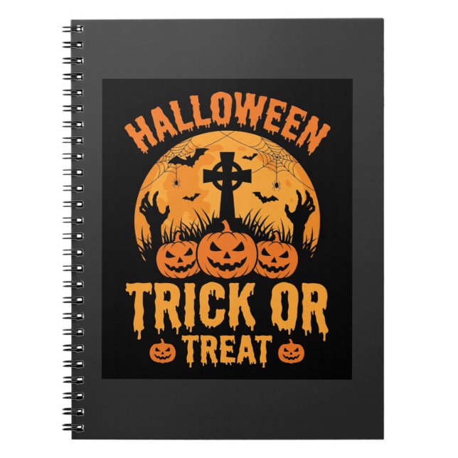 Halloween Trick or Treat Pumpkin Graveyard Design Notebook (Front)