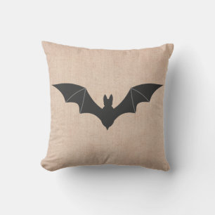 Halloween Trick or Treat Scary Bat Burlap Throw Pillow