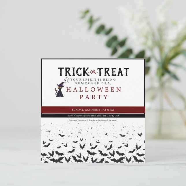 Halloween Trick Or Treat Scary Cat Party Custome Invitation (Standing Front)