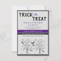 Halloween Trick Or Treat Scary Cat Party Invite.