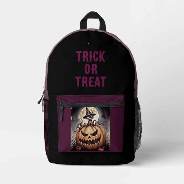Halloween, Trick or Treat, Scary Pumpkins Printed Backpack (Front)