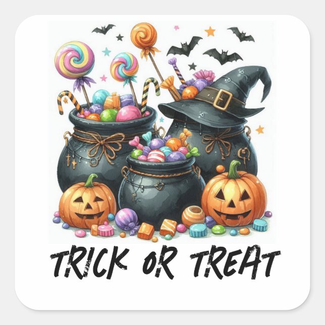 HALLOWEEN TRICK OR TREAT SQUARE STICKER (Front)