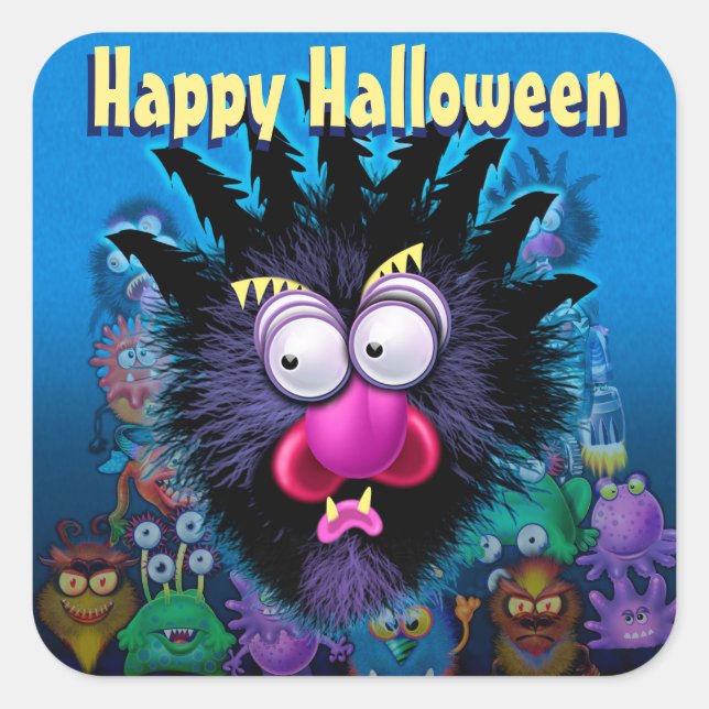 Halloween Trick-or-Treat stickers. MONSTER PARTY Square Sticker (Front)