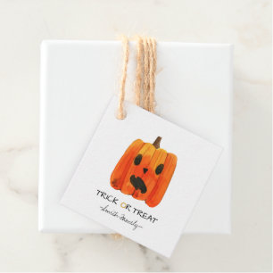 Halloween Trick or Treat Watercolor Pumpkin Kids' Favour Tags