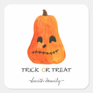 Halloween Trick or Treat Watercolor Pumpkin Kids' Square Sticker