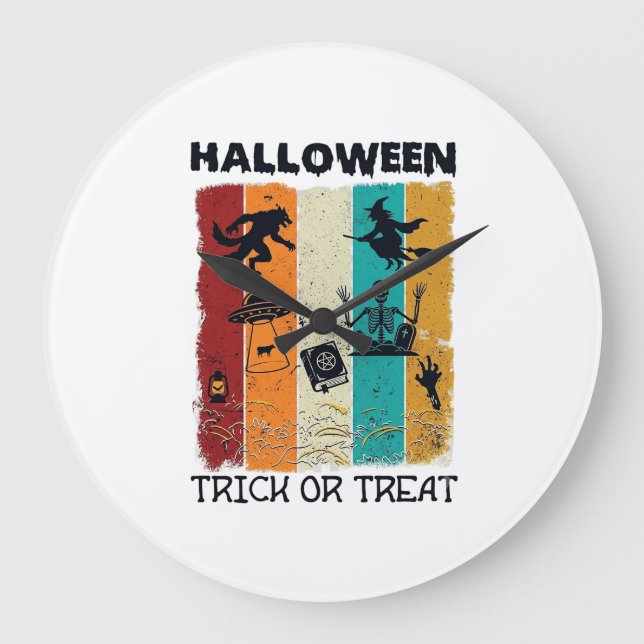 Halloween Trick Or Treat Werewolf Witch Skeleton U Large Clock (Front)