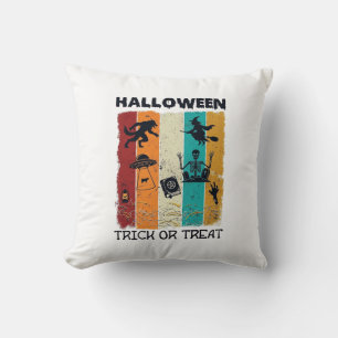 Halloween Trick Or Treat Werewolf Witch Skeleton U Throw Pillow