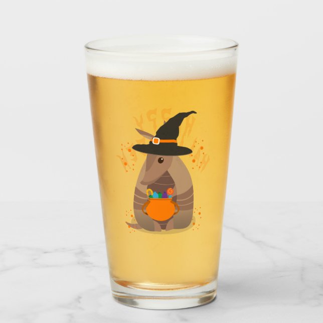 Halloween Trick-or-Treating Armadillo Witch Texas Glass (Front Filled)