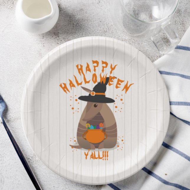 Halloween Trick-or-Treating Armadillo Witch Texas Paper Plate (Creator Uploaded)